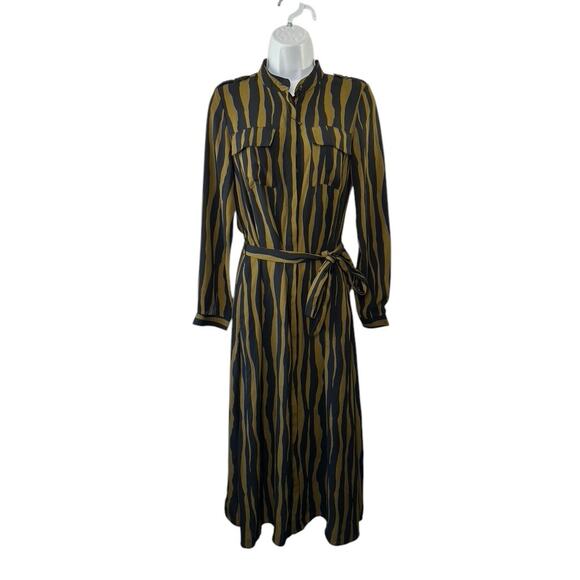 Banana Republic Black & Green Zebra Stripe Print Utility Shirt Dress Women's 2 - Picture 1 of 9